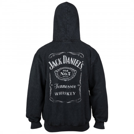 Jack Daniel's Label Mineral Wash Front and Back Print Pull-Over Hoodie